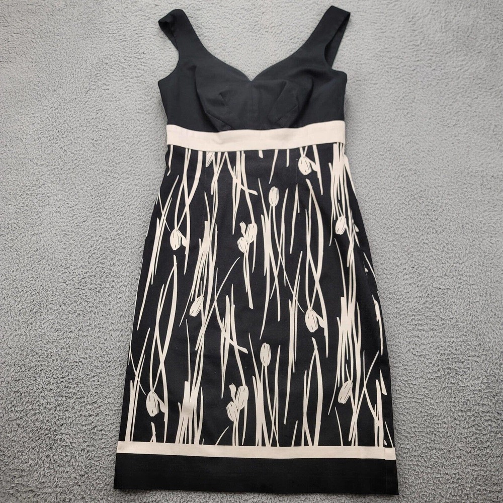 White House Black Market Dress Womens 6 Black Tan Aline Strap Floral